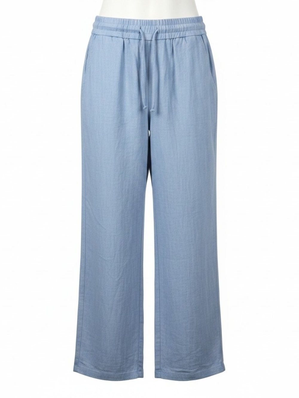 Halara High Waisted Drawstring Pocket Wide Leg Linen-Feel Pants Blue M NEW